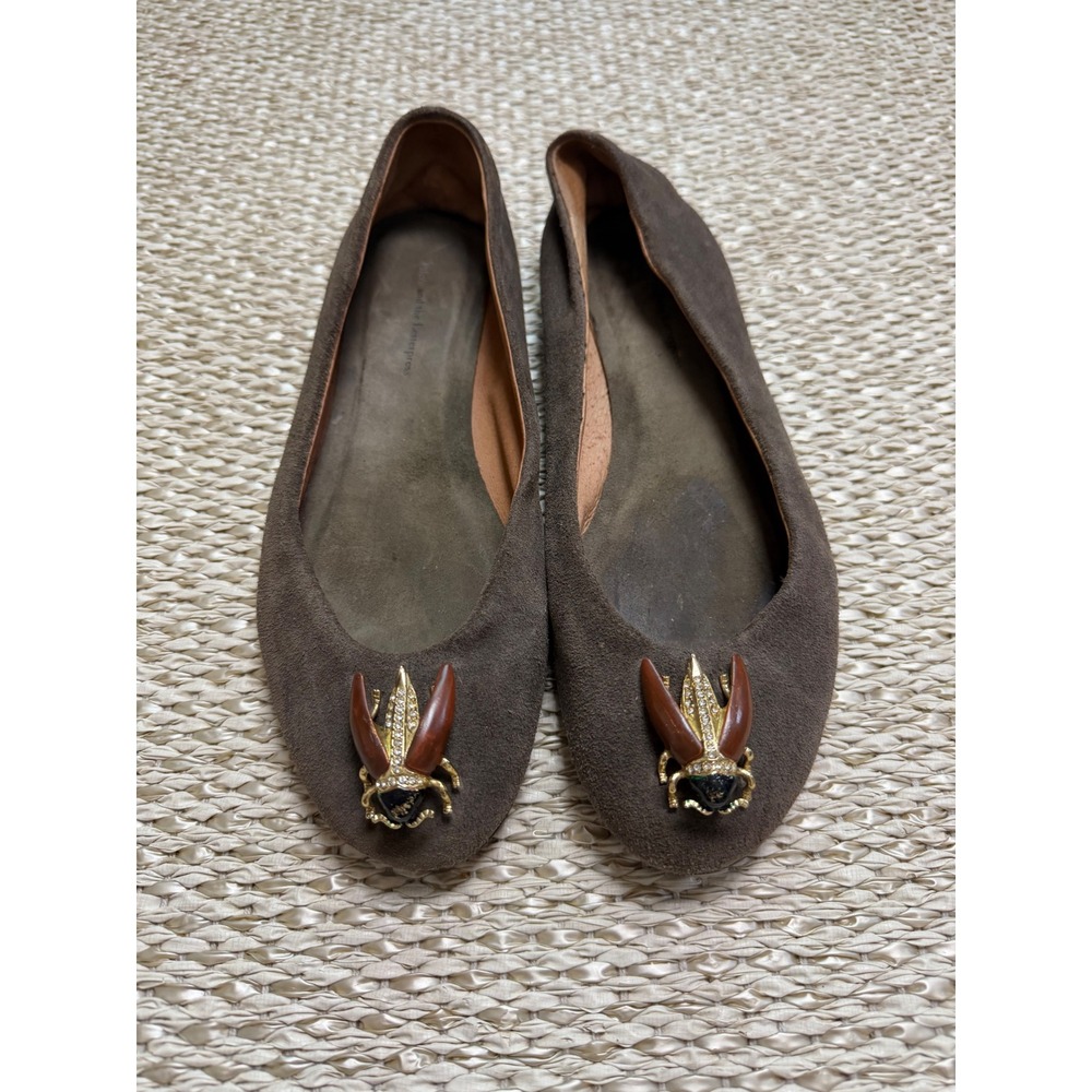 Pilcro and the Letterpress Suede Beetle Ballet‎ Flats Brown Jeweled Bug US 7.55